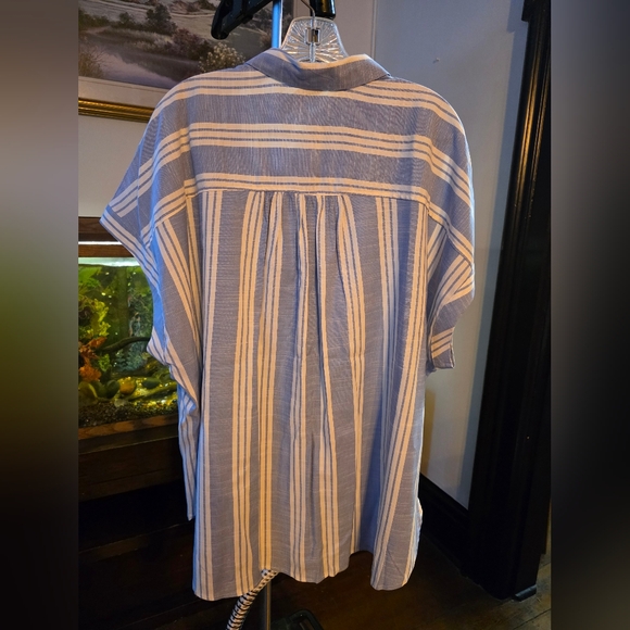 Lee Cap Sleeves Blue and White Striped Button Down Shirt Size 2x - Picture 6 of 7